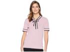 Tahari By Asl Short Sleeve Contrast Trim Tie Neck Sweater (pink/black) Women's Sweater