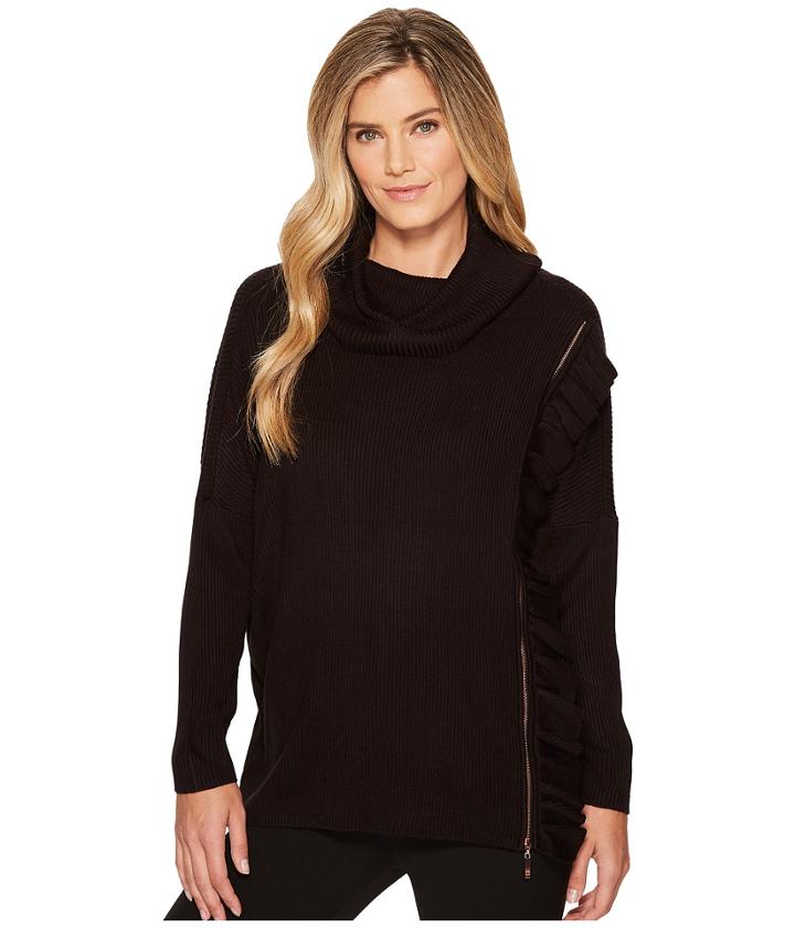 Ivanka Trump Zipper Ruffle Turtleneck Sweater (black) Women's Sweater