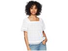 Two By Vince Camuto Texture Jacquard Square Neck Blouse With Lace Trim (ultra White) Women's Blouse