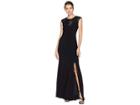 Adrianna Papell Long Jersey Gown With Beaded Neckline Detail (black) Women's Dress