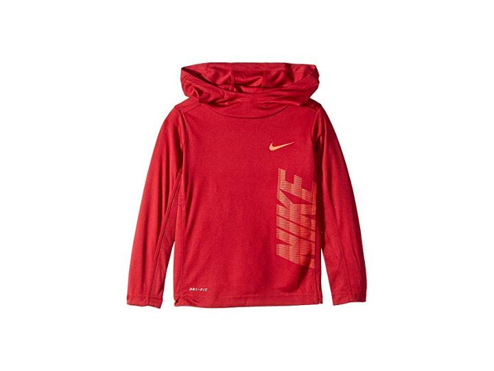Nike Kids Dri-fit Long Sleeve Pullover Hoodie (little Kids) (red Crush) Boy's Sweatshirt