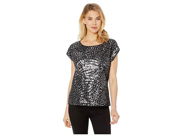 Vince Camuto Drop Shoulder Sequin Knit Back Blouse (rich Black) Women's Blouse