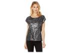 Vince Camuto Drop Shoulder Sequin Knit Back Blouse (rich Black) Women's Blouse