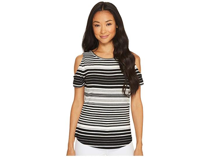 Ivanka Trump Rayon/span Cold Shoulder Tee (black/white) Women's T Shirt