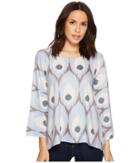 Nally & Millie Blue Feather Print Top (multi) Women's Clothing