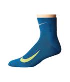 Nike Elite Run Lightweight 2.0 Quarter (industrial Blue/volt/reflect Silver) Quarter Length Socks Shoes