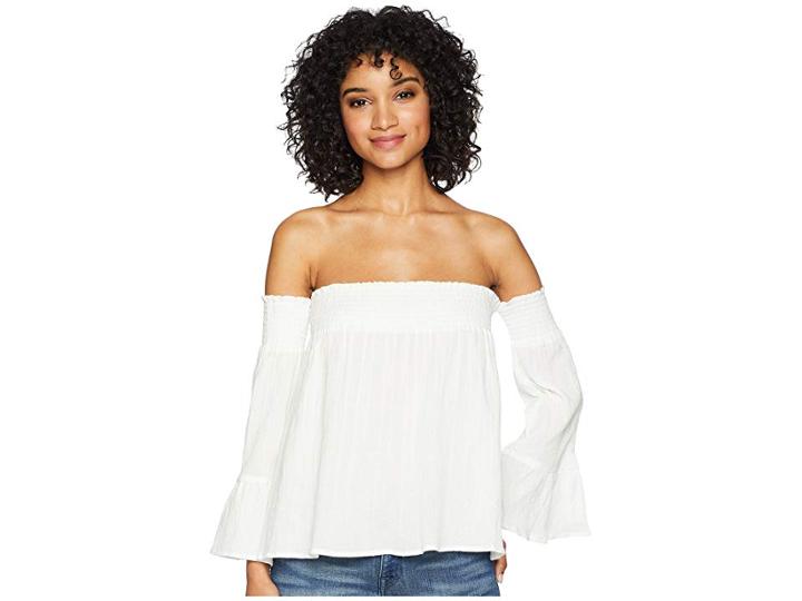 Jack By Bb Dakota Vivienne Textured Gauze Smocked Off The Shoulder Top (bright White) Women's Clothing