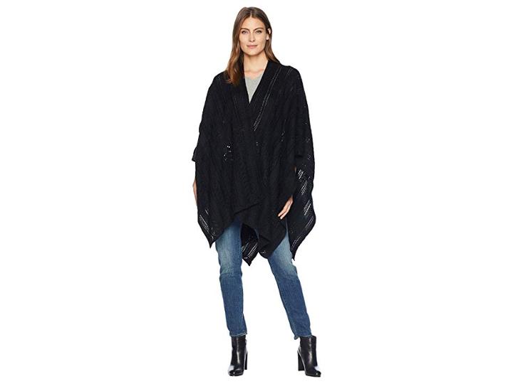 Lauren Ralph Lauren Pointelle Lace Stitch Ruana (black) Women's Clothing
