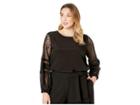 Calvin Klein Plus Plus Size Solid Long Sleeve With Lace Sleeve (black) Women's Blouse