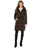 Ivanka Trump Soft Down Front Tie W/ Faux Fur (black) Women's Coat