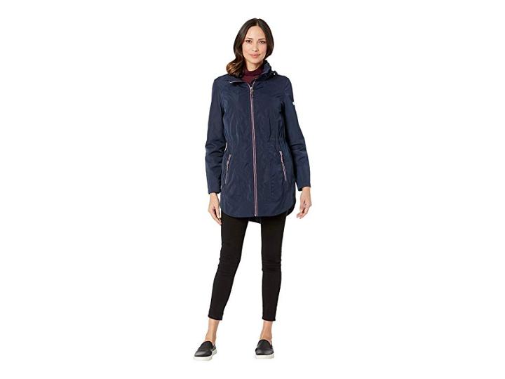 Tommy Hilfiger 34 Cinched Waist Rain Anorak (navy) Women's Clothing