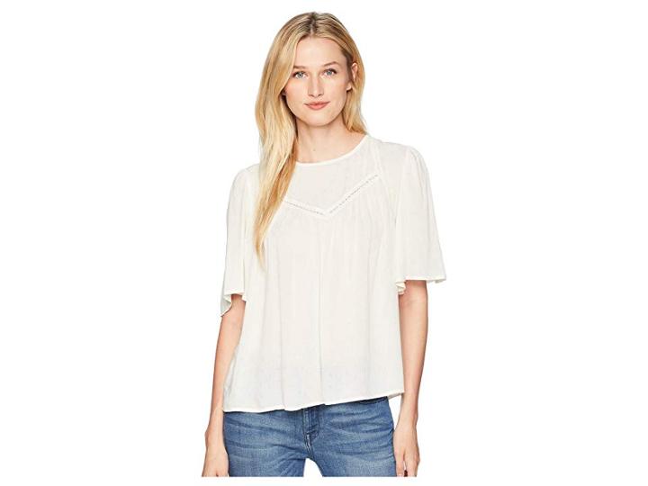 Cece Short Sleeve Jacquard Blouse With Crochet Trim (antique White) Women's Blouse