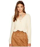 Jack By Bb Dakota Boothe Rayon Crepe Lace-up Top (fog Beige) Women's Clothing