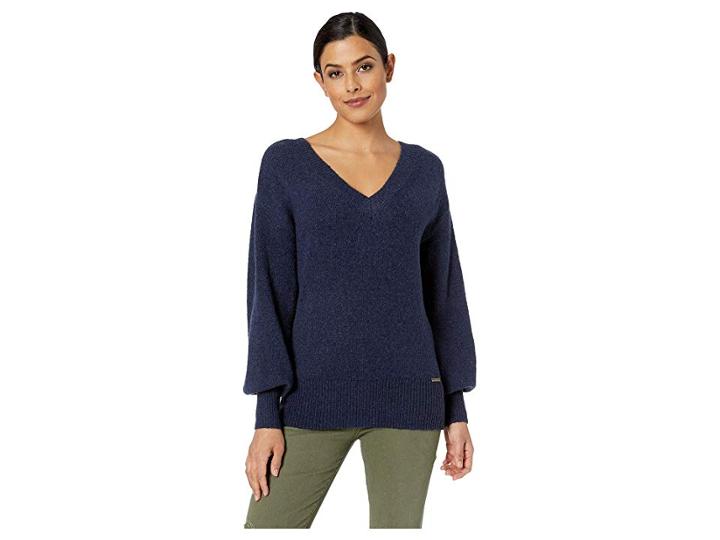 Michael Michael Kors V-neck Big Sleeve Sweater (true Navy) Women's Sweater