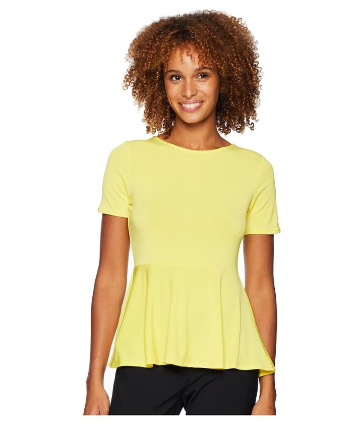 Eci Short Sleeve Peplum Top (yellow) Women's Clothing