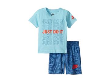 Nike Kids Just Do It Tee And Shorts Set (toddler) (indigo Force) Boy's Active Sets
