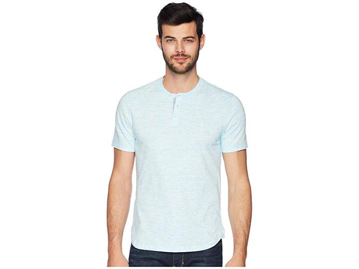 Original Penguin Short Sleeve Space Dye Henley (blue Topaz) Men's T Shirt
