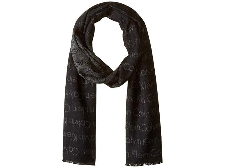 Calvin Klein Woven All Over Logo Stripe Scarf (black) Scarves