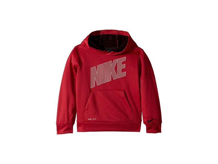 Nike Kids Mesh Face Therma Pullover Hoodie (little Kids) (red Crush) Boy's Sweatshirt