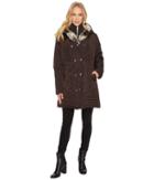 Kc Collections Faux Fur Hood Parka (dark Brown) Women's Coat