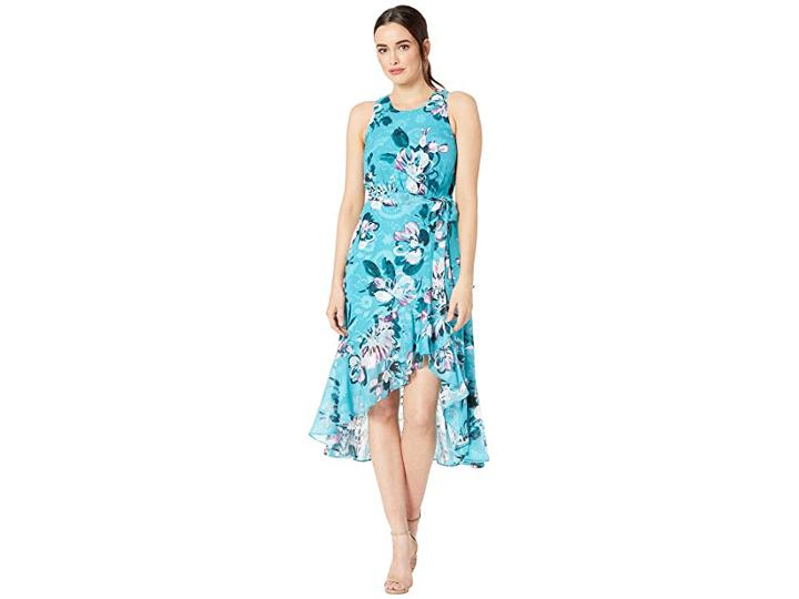 Taylor Sleeveless Floral Print Ruffle Hem Midi Dress (jade/deep Fuchsia) Women's Dress
