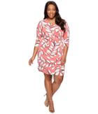 Adrianna Papell Plus Size V-neck 3/4 Sleeve Wrap Dress (red Multi) Women's Dress