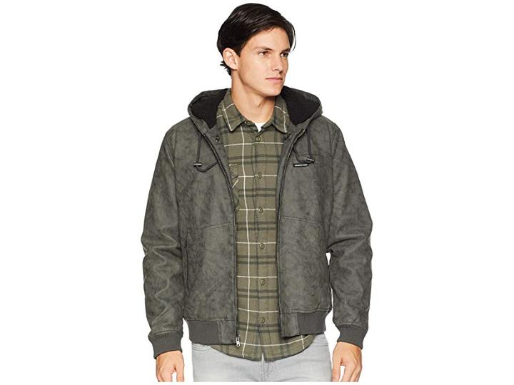 Members Only Sueded Pu Sherpa Lined Hoodie (grey) Men's Sweatshirt