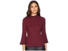 Michael Stars Rachel Stripe 3/4 Sleeve Mock Neck Top (pinot) Women's Clothing