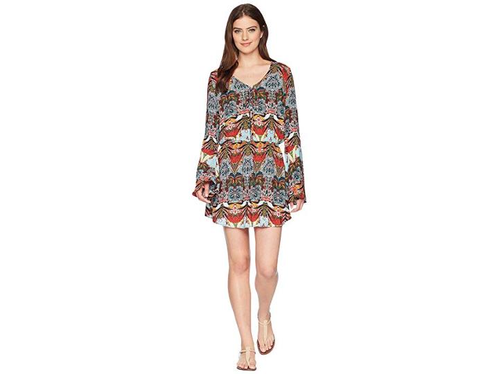 Kenneth Cole Bali Dreams Bell Sleeve Lace-up Tunic Cover-up (multi) Women's Swimwear