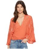 Lucky Brand Embroidered Wrap Top (apricot Brandy) Women's Long Sleeve Pullover