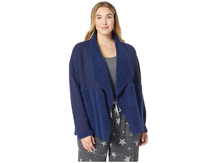 Splendid Plus Size Sherpa Waffle Cardigan (midnight Navy) Women's Pajama