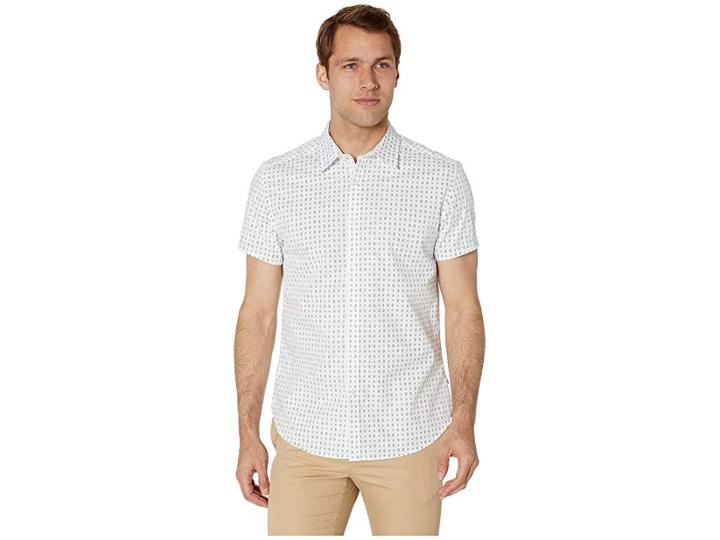 Kenneth Cole New York Short Sleeve Diamond Print Shirt (white) Men's Clothing