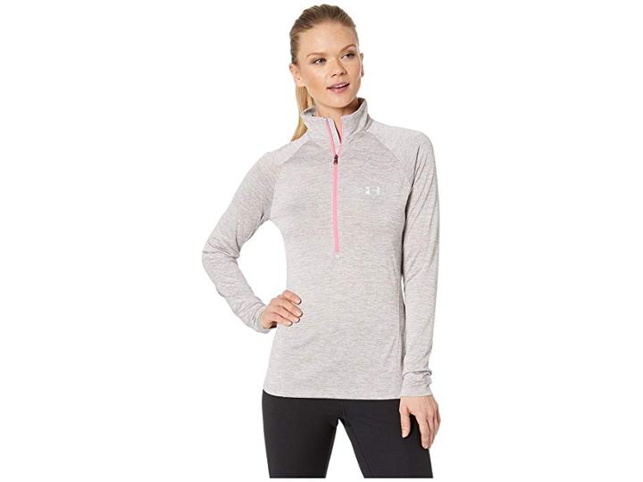 Under Armour Tech 1/2 Zip Twist Top (tetra Gray/mojo Pink/metallic Silver) Women's Sweatshirt