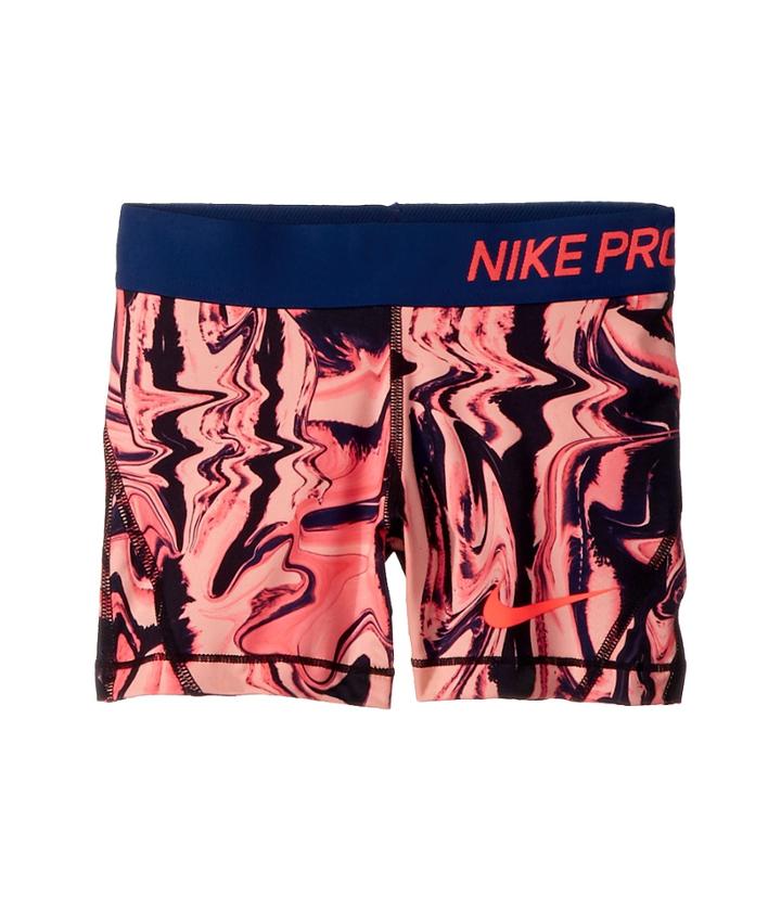 Nike Kids Pro Print Short (big Kids) (hot Punch/navy/hot Punch) Girl's Shorts