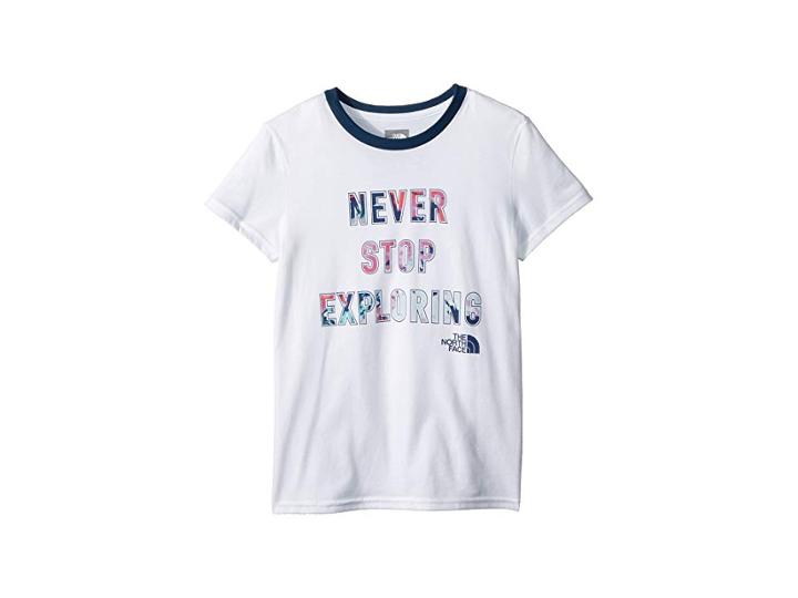 The North Face Kids Short Sleeve Graphic Tee (little Kids/big Kids) (tnf White/blue Wing Teal/atomic Pink) Girl's Short Sleeve Pullover