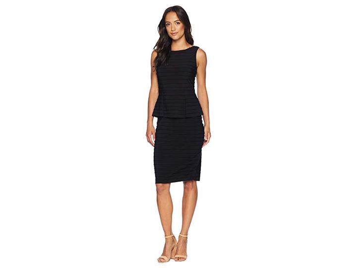Adrianna Papell Matte Jersey Pintucked Peplum Dress (black) Women's Dress