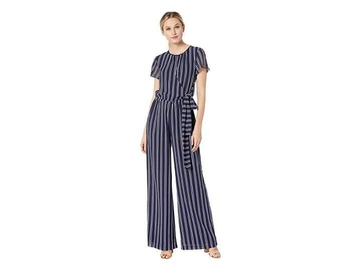 Michael Michael Kors Mega Railroad Stripe Jumpsuit (true Navy/white) Women's Jumpsuit & Rompers One Piece