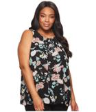 Vince Camuto Specialty Size Plus Size Sleeveless Floral Gardens Blouse (rich Black) Women's Blouse