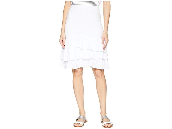 Mod-o-doc Slub Jersey Tiered Asymmetrical Ruffle Skirt (white) Women's Skirt