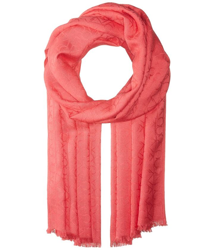 Calvin Klein Ck Logo 2 In 1 Pashmina Wrap Scarf (watermelon) Scarves
