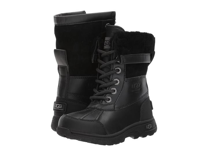 Ugg Kids Butte Ii (toddler/little Kid/big Kid) (black Leather) Kids Shoes