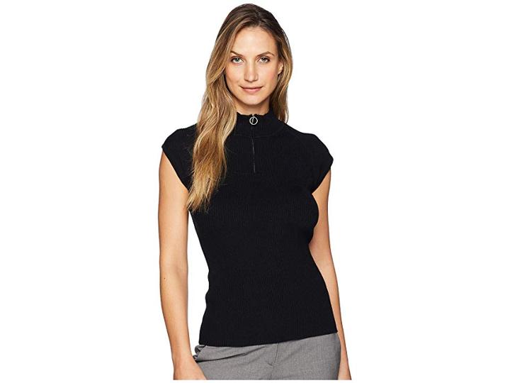Elliott Lauren Cap Sleeve Turtleneck With Ring Pull Detail (black) Women's Clothing