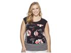 Calvin Klein Plus Plus Size Sleeveless Printed Top With Stripe (black/watermelon/white) Women's Sleeveless