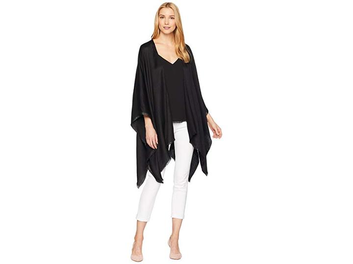 Calvin Klein Satin Shawl W/ Lurex Border (black) Women's Sweater