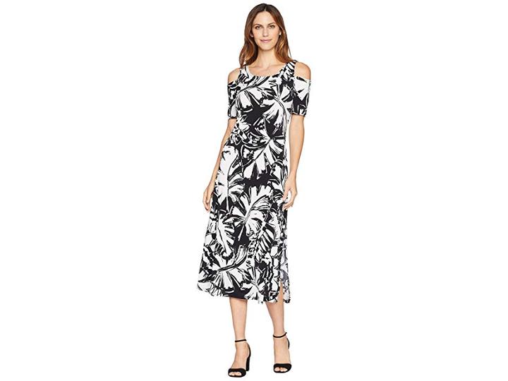 American Rose Thalia Cold Shoulder Maxi Dress With Side Slit (black/white) Women's Dress