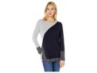 Vince Camuto Long Sleeve Color Block Side Split Crew Neck Sweater (classic Navy) Women's Sweater