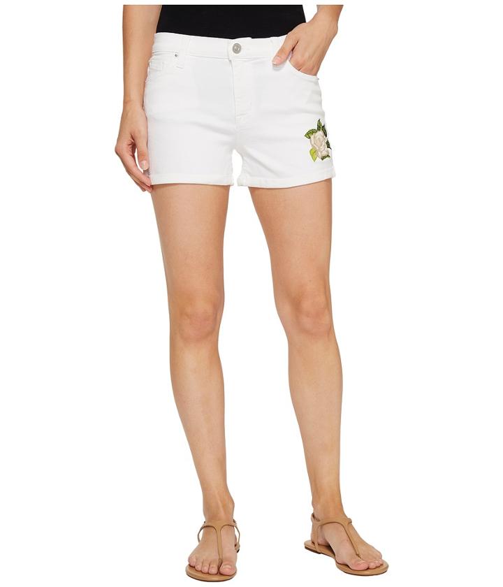 Hudson Asha Mid-rise Cuffed Shorts In Embroidery Floral White (embroidery Floral White) Women's Shorts