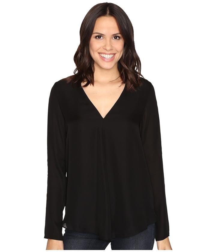 Heather Silk Double Layer Long Sleeve Top (black) Women's Clothing