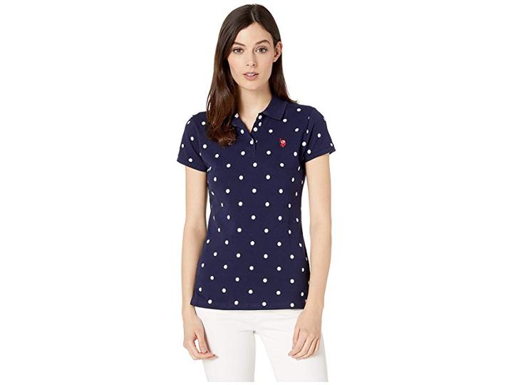 U.s. Polo Assn. Dot Polo Scallop Collar (evening Blue) Women's Clothing