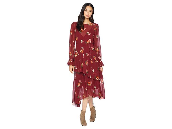 Astr The Label Mona Dress (burgundy Floral) Women's Dress